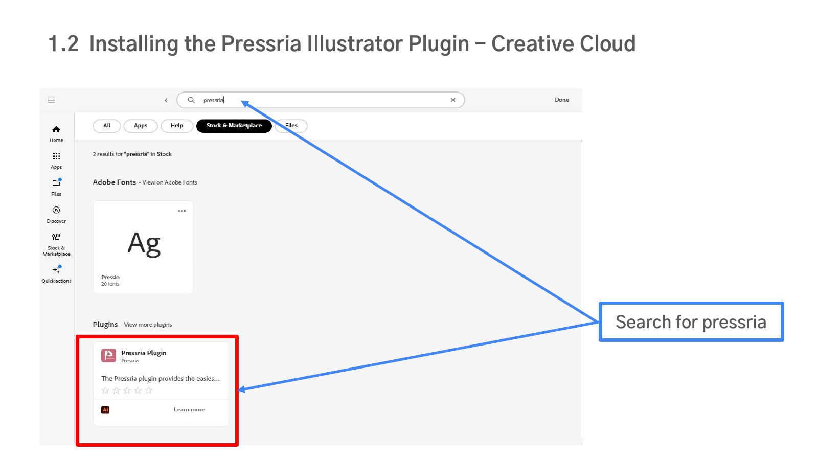 Select “Pressria Plugin” from the results